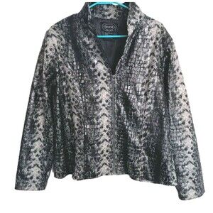 Selene Sport Women's Sz 14 Black & Gray Jacket/Blazer Faux Animal Pattern